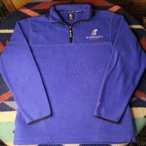 Kansas Jayhawks Team Starter Fleece Sweatshirt Mens Medium NCAA Blue 1/4 Zip